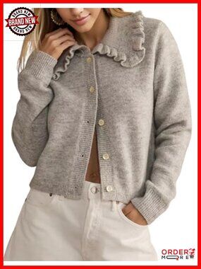Ruffled Collar Cardigan Button Down Long Sleeve Crop Sweater